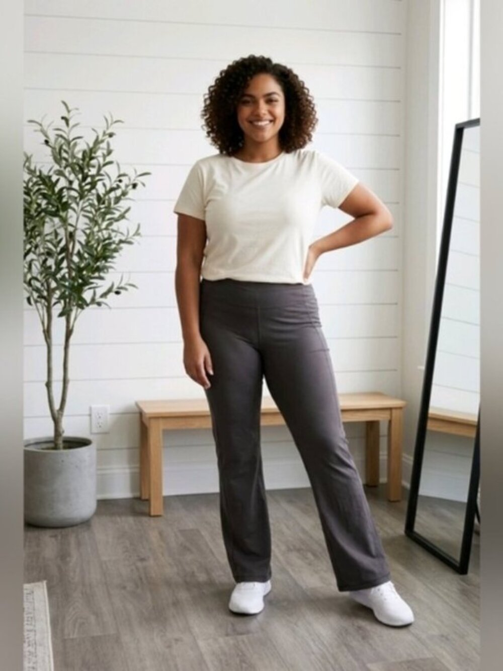 L.L. Bean SZ XL Tall Gray Wide Leg Pull On Stretch Athleisure Pants